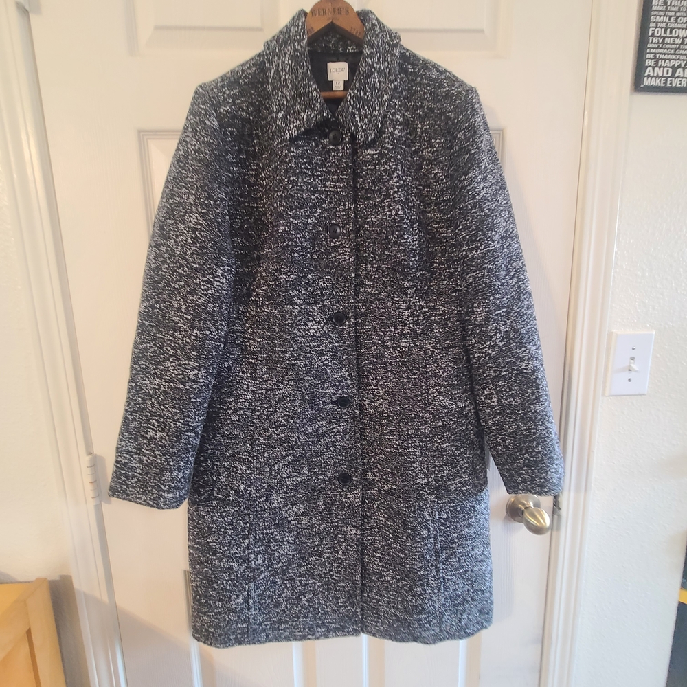 J. Crew Black and White Marled Pea Coat